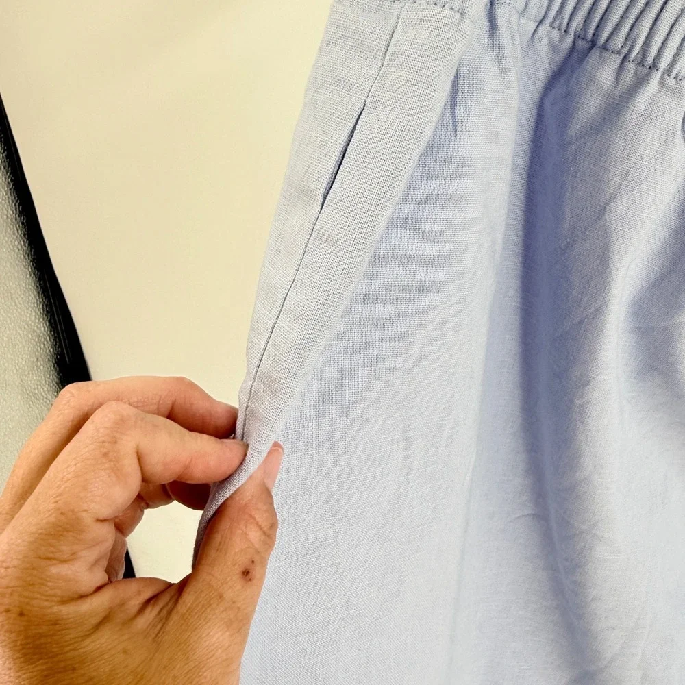J. Crew Skirt Blue 2X Elastic Waist Linen Cotton Blend Casual Summer Plus Size